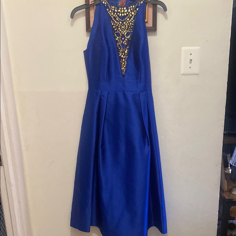 Royal Blue Dress with Gold Embellishments